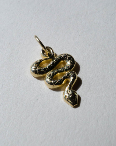 14k Yellow Gold Snake Charm Pendant ready to ship
