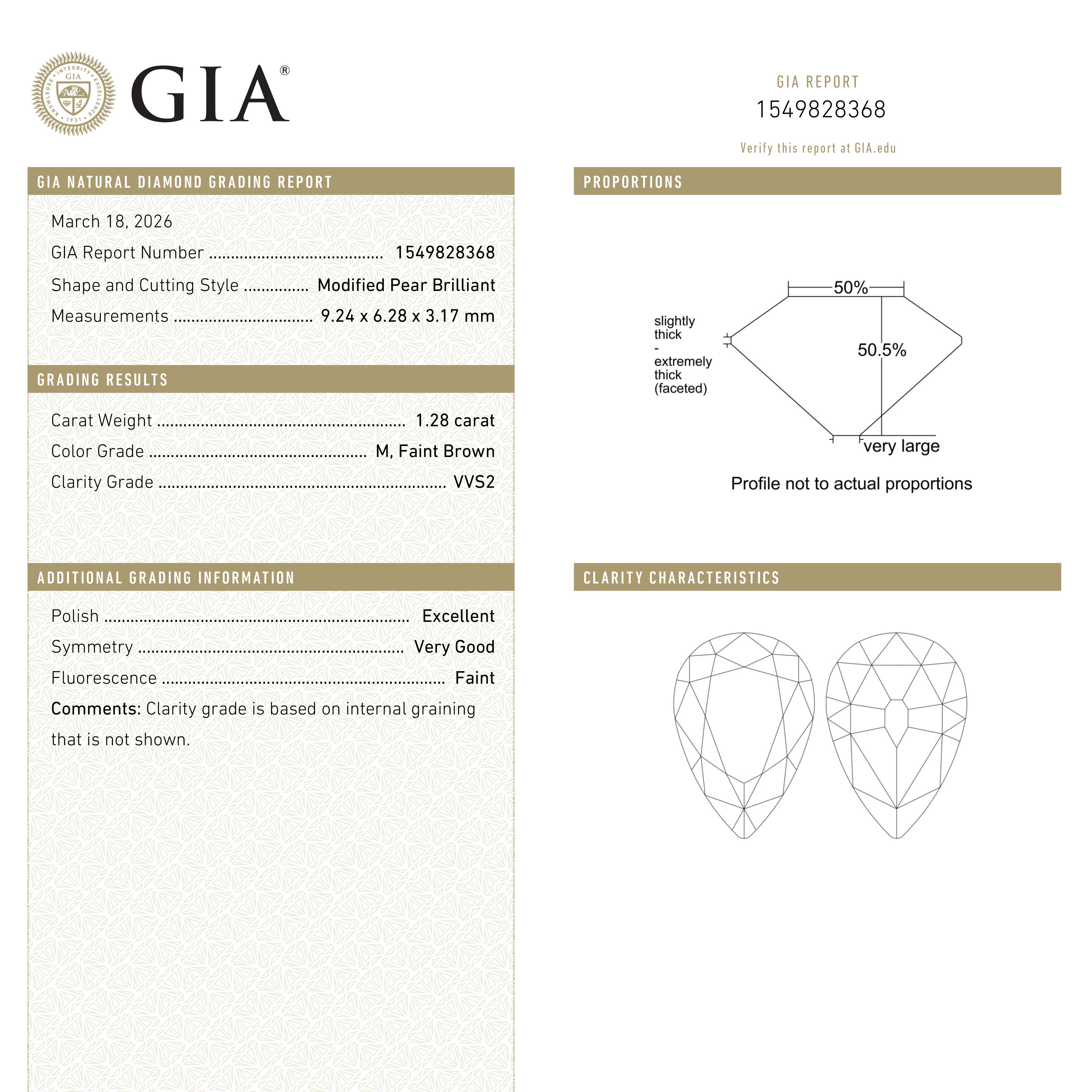 Light Champagne Brilliant Diamond - 1.28ct Pear