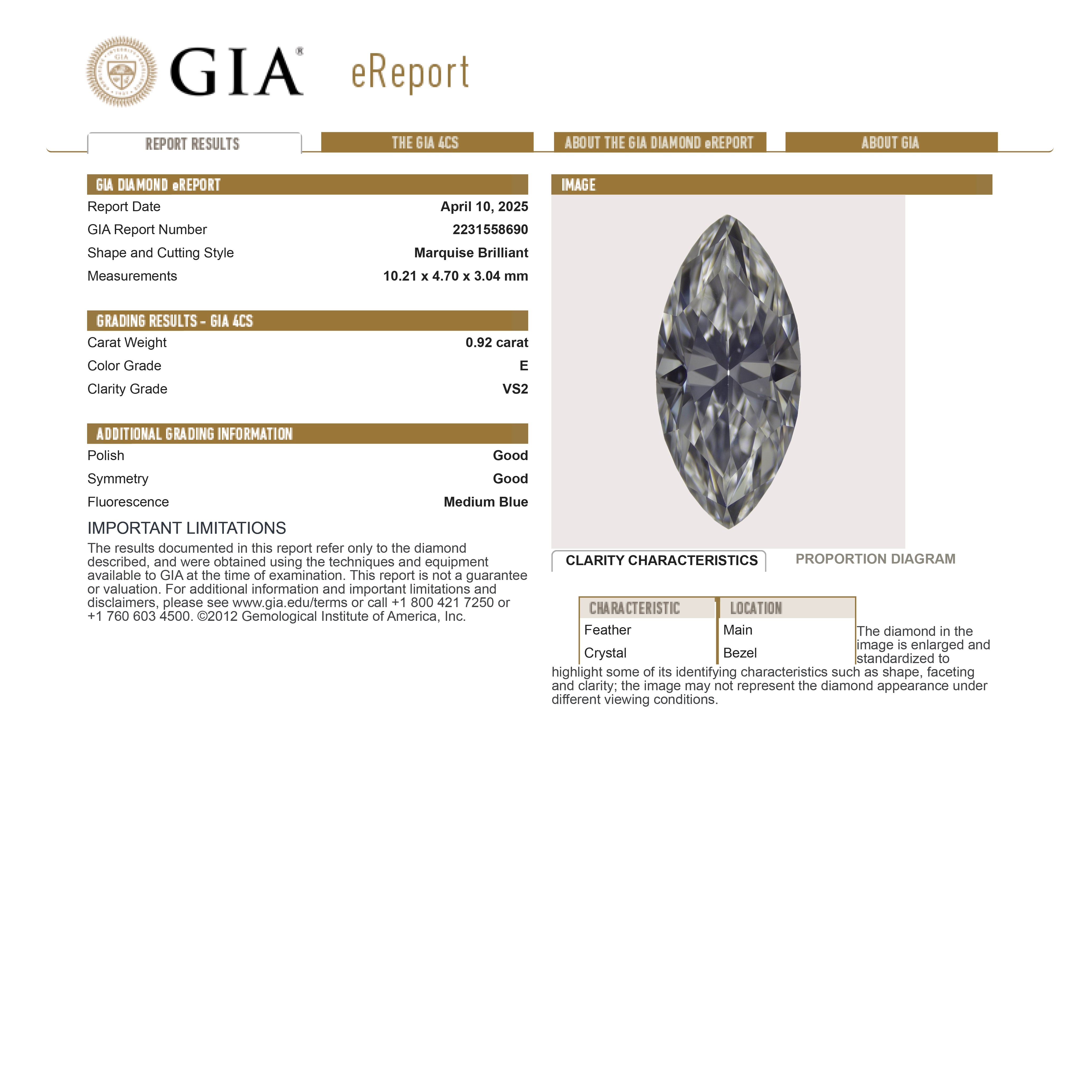White Brilliant Diamond - 0.92ct Marquise