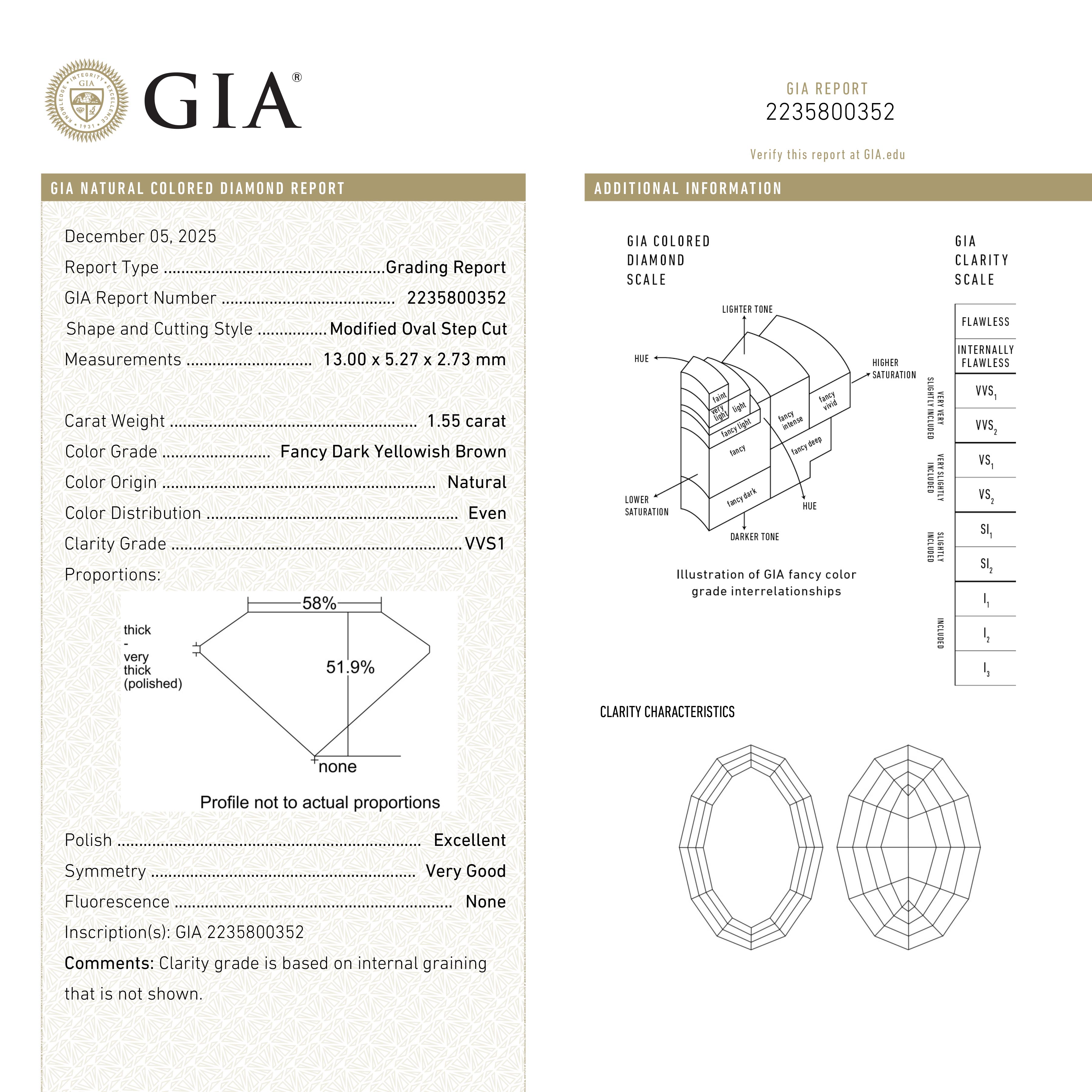 1.55ct 13.00x5.27x2.73mm GIA VVS1 Fancy Dark Yellowish Brown Geo Oval Step Cut 🇿🇦 27527-01 - Foe & Dear