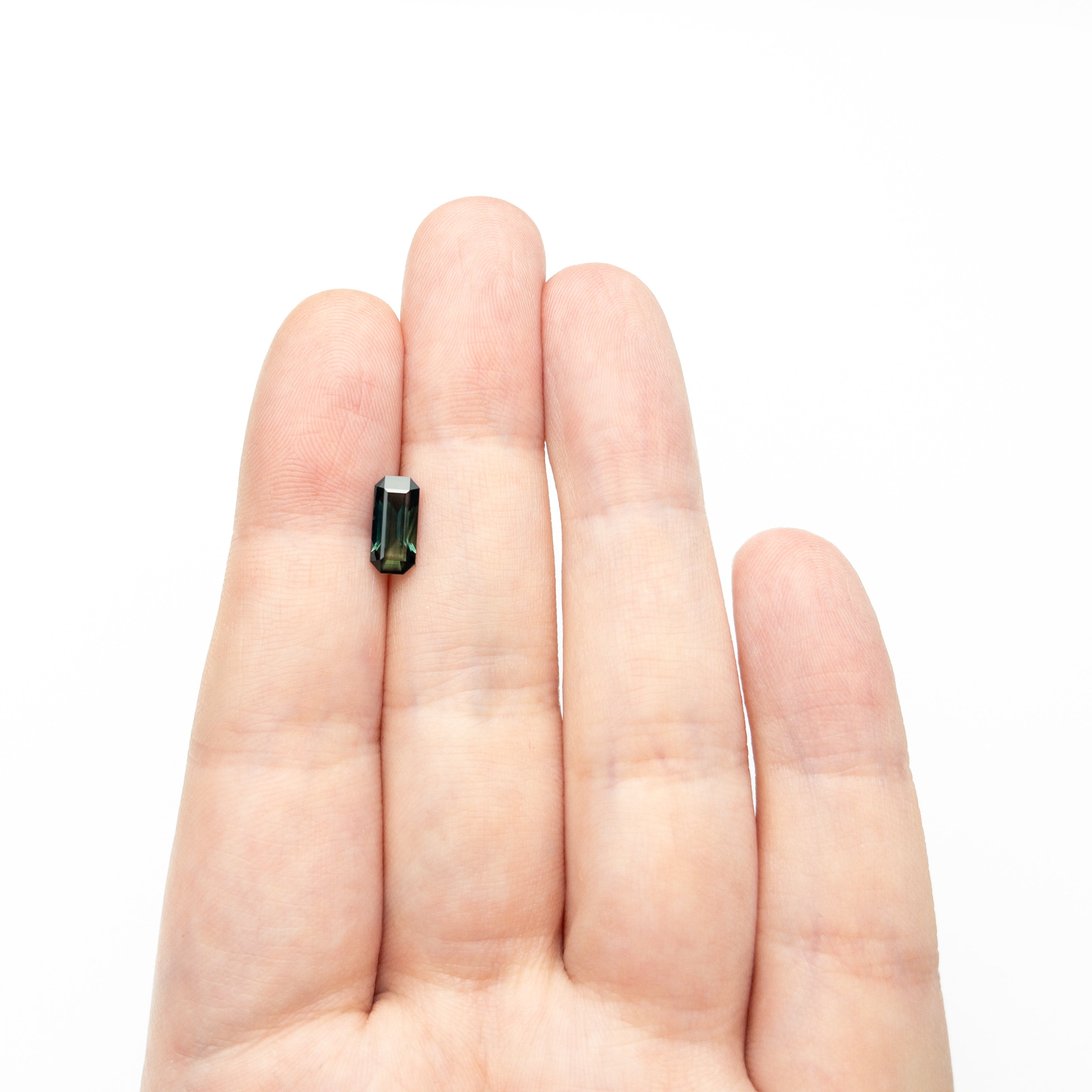 Green/Teal Step Cut Sapphire - 1.38ct Cut Corner Rectangle - Foe & Dear