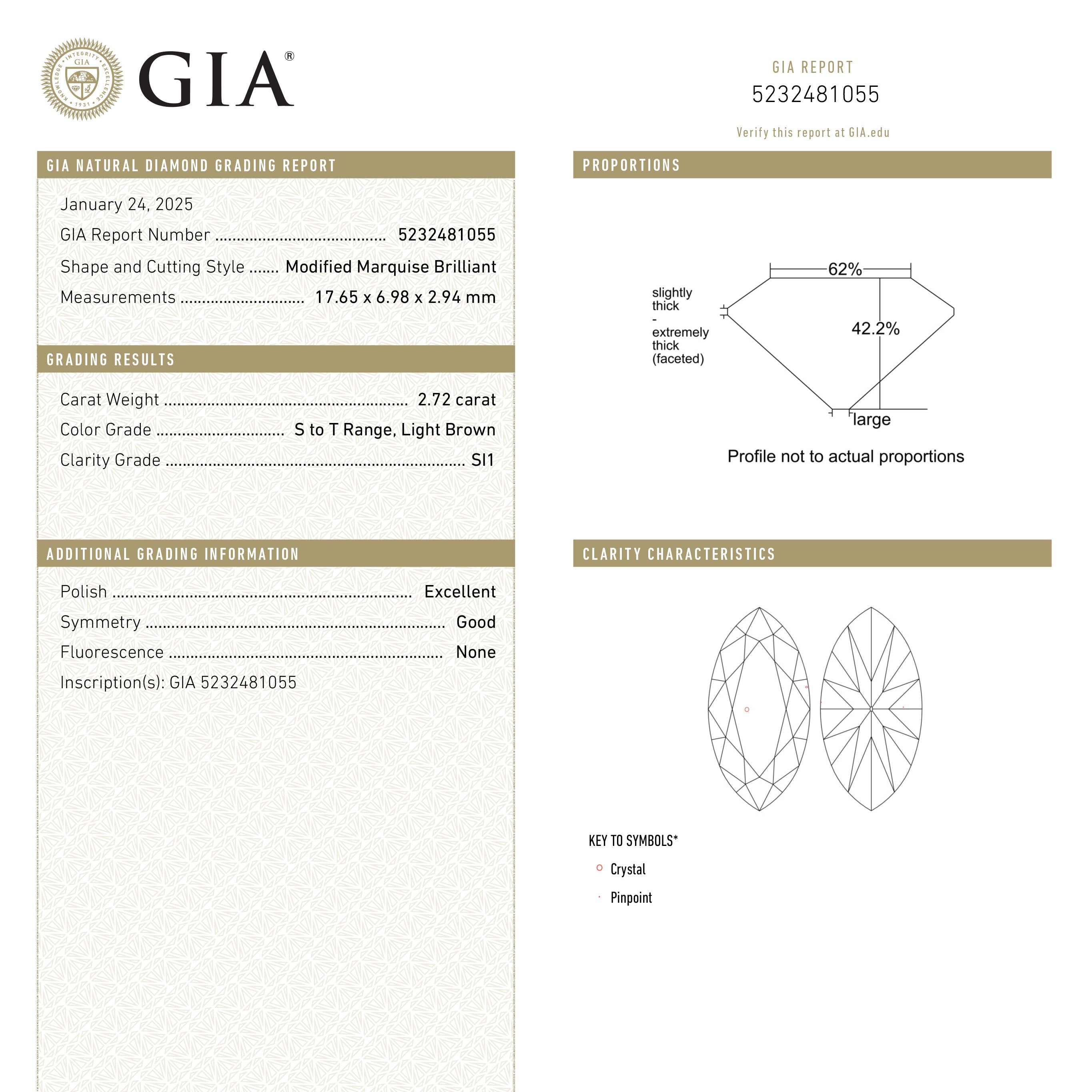 Champagne Modern Antique Brilliant Diamond - 2.72ct Marquise/Oval