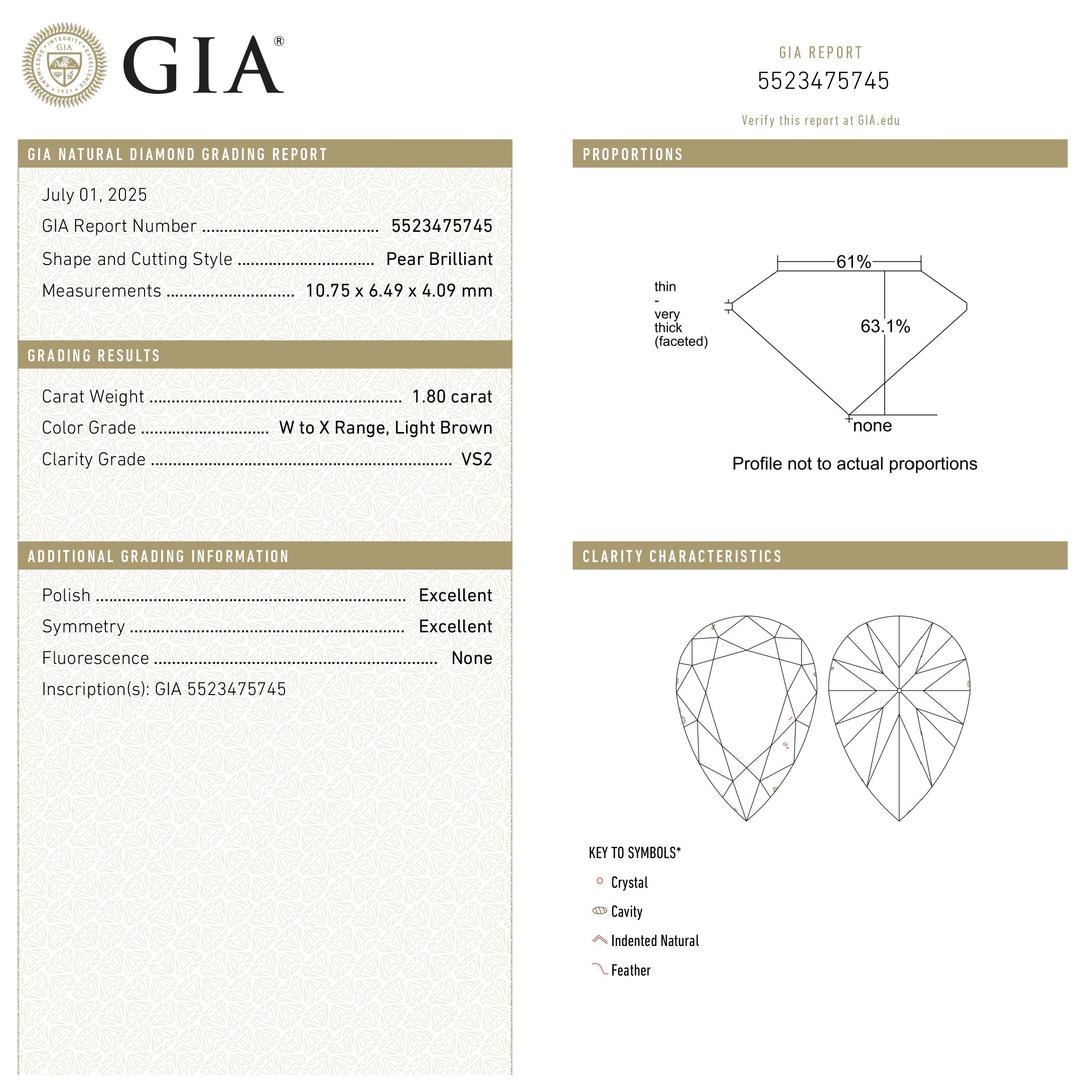 1.80ct 10.75x6.49x4.09mm GIA VS2 W-X Pear Brilliant 27388-01 - Foe & Dear