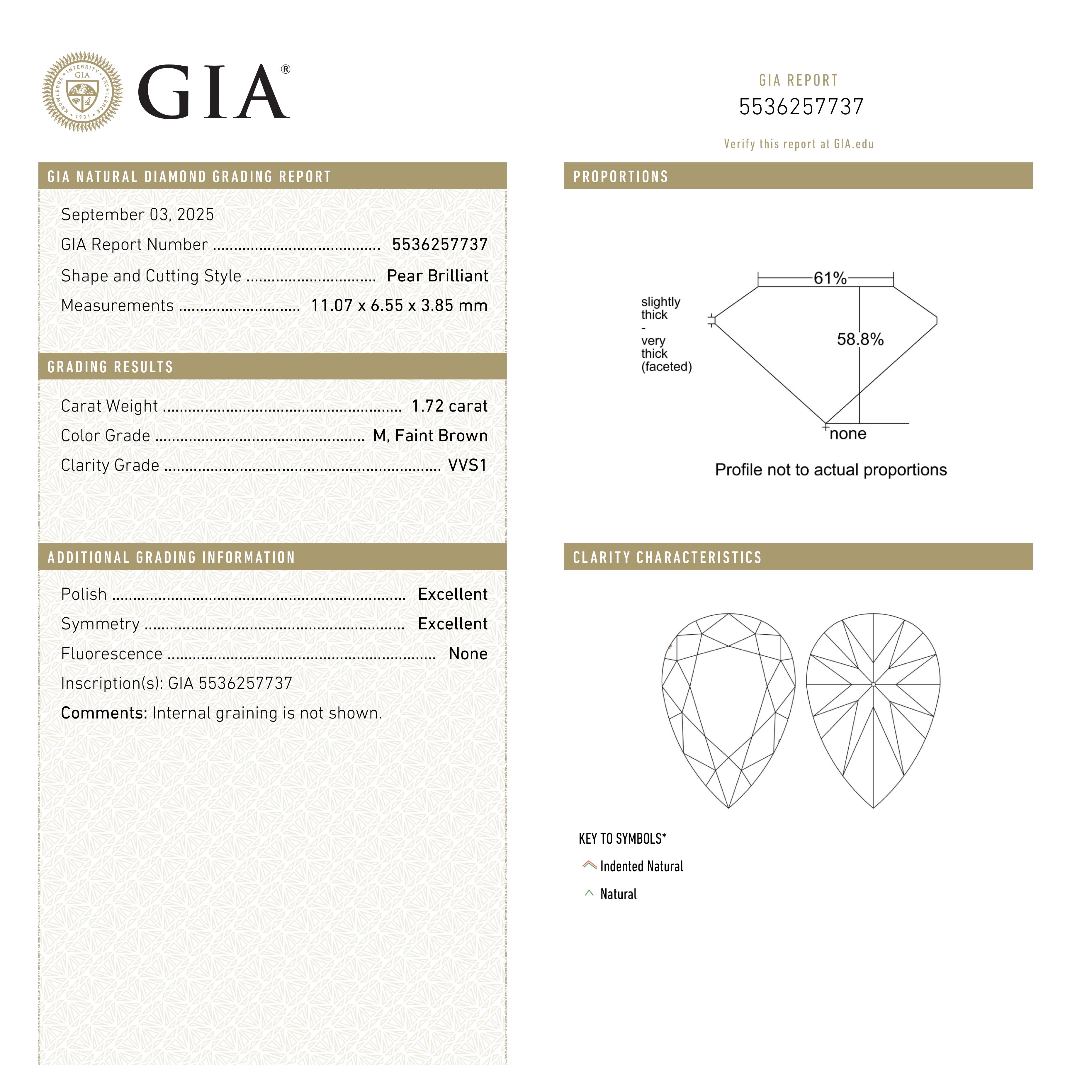 1.72ct 11.07x6.55x3.85mm GIA VVS2 M Pear Brilliant 🇨🇦 27529-01 - Foe & Dear