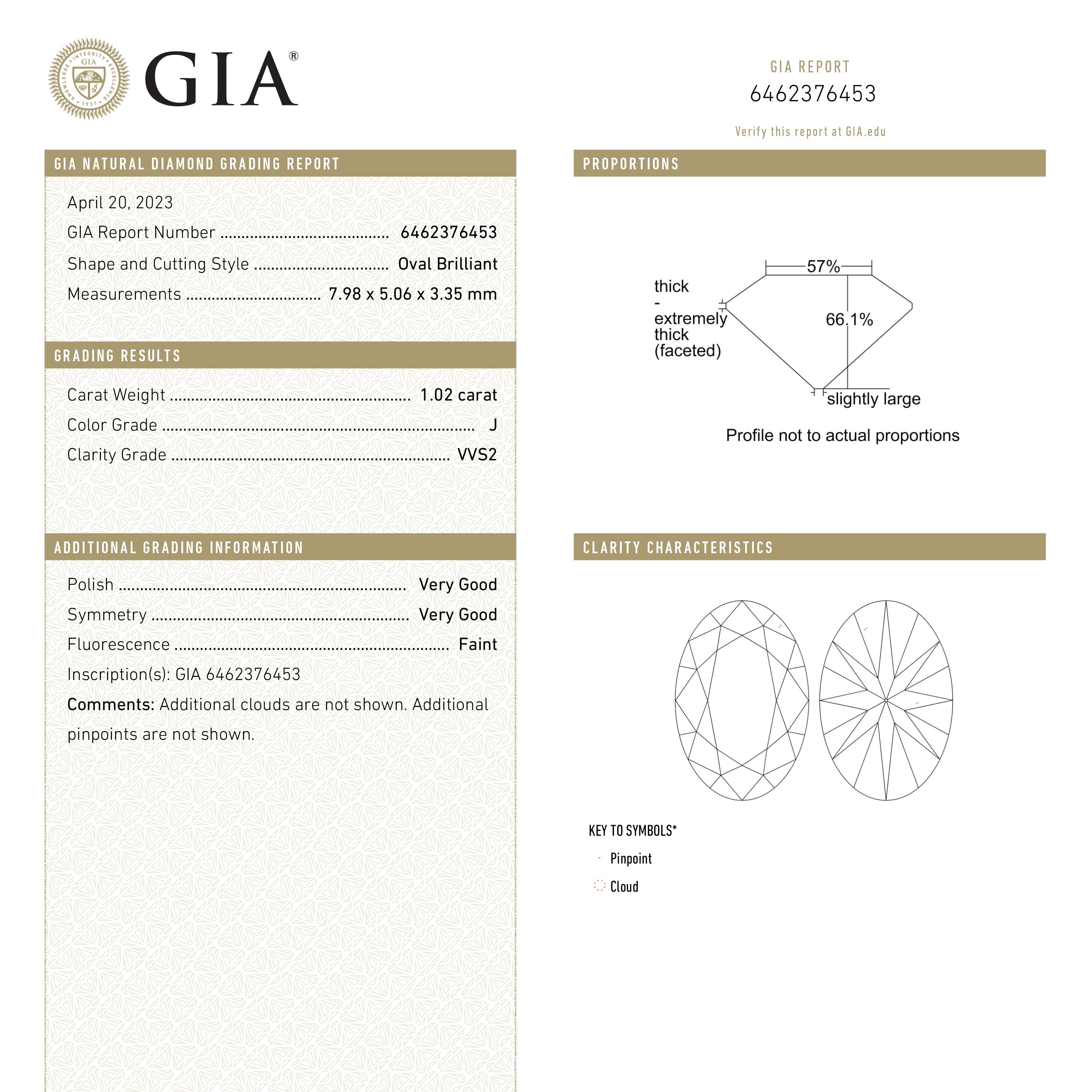 1.02ct 7.98x5.06x3.35mm GIA VVS2 J Modern Antique Oval Brilliant 26747-02 - Foe & Dear