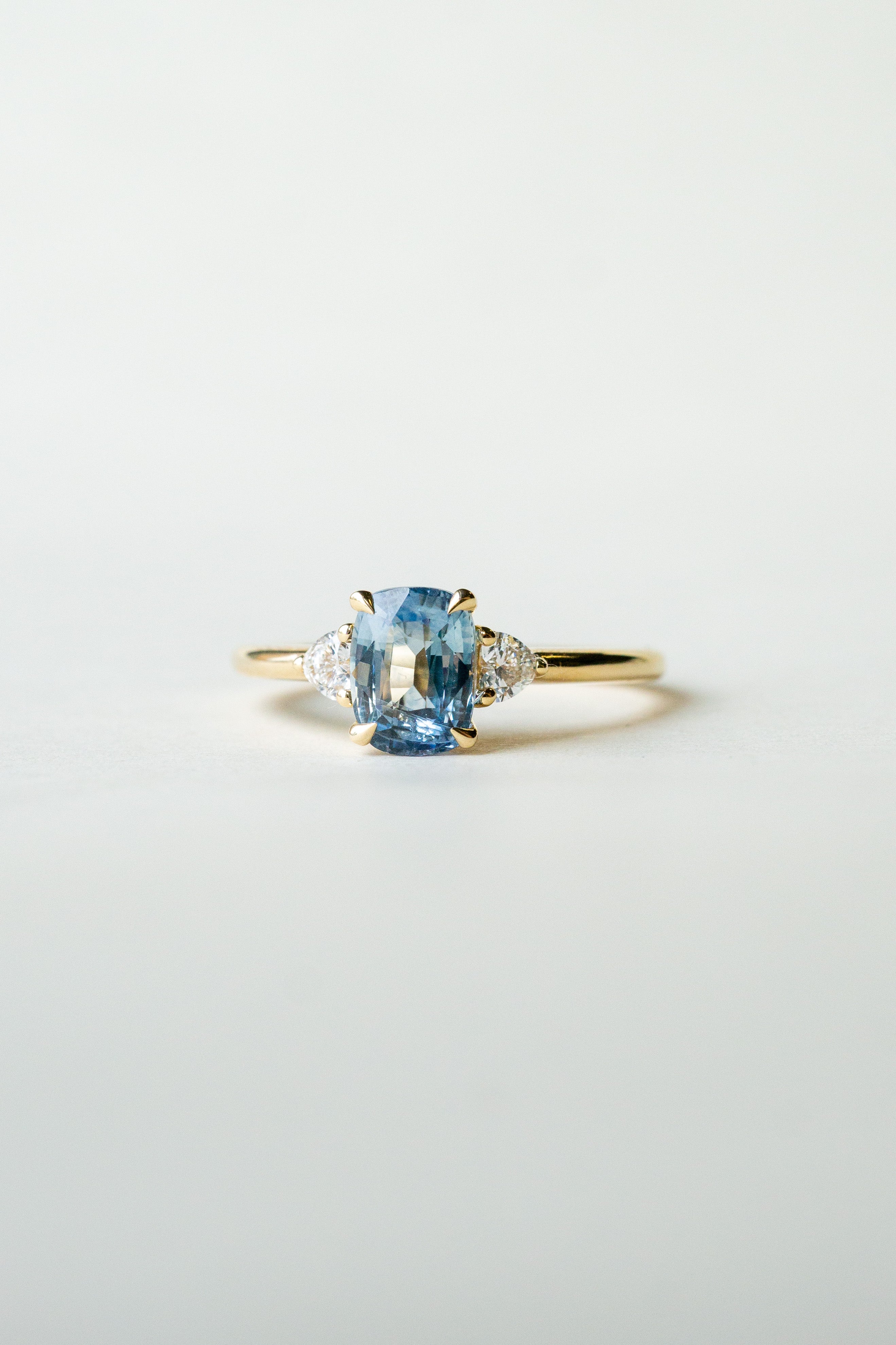 Foe & Dear - Cypris Ring - 1.40ct Elongated Cushion Pale Blue-Green Mixed Cut Sapphire *ready-to-ship