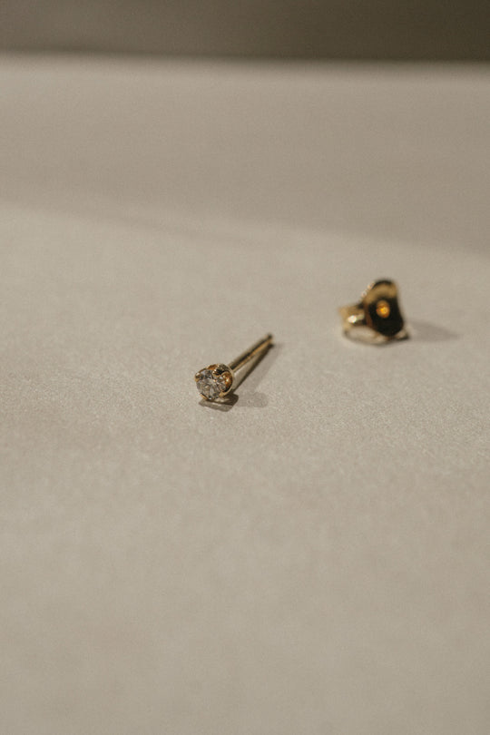 14k Yellow Gold White Diamond Mini Stud Earring / Single *ready-to-ship