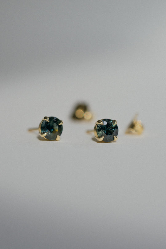 *new * Grande Birthstone Stud Earrings - 1.03tcw Teal Round Brilliant-cut Australian Sapphire *ready-to-ships *ready-to-ship