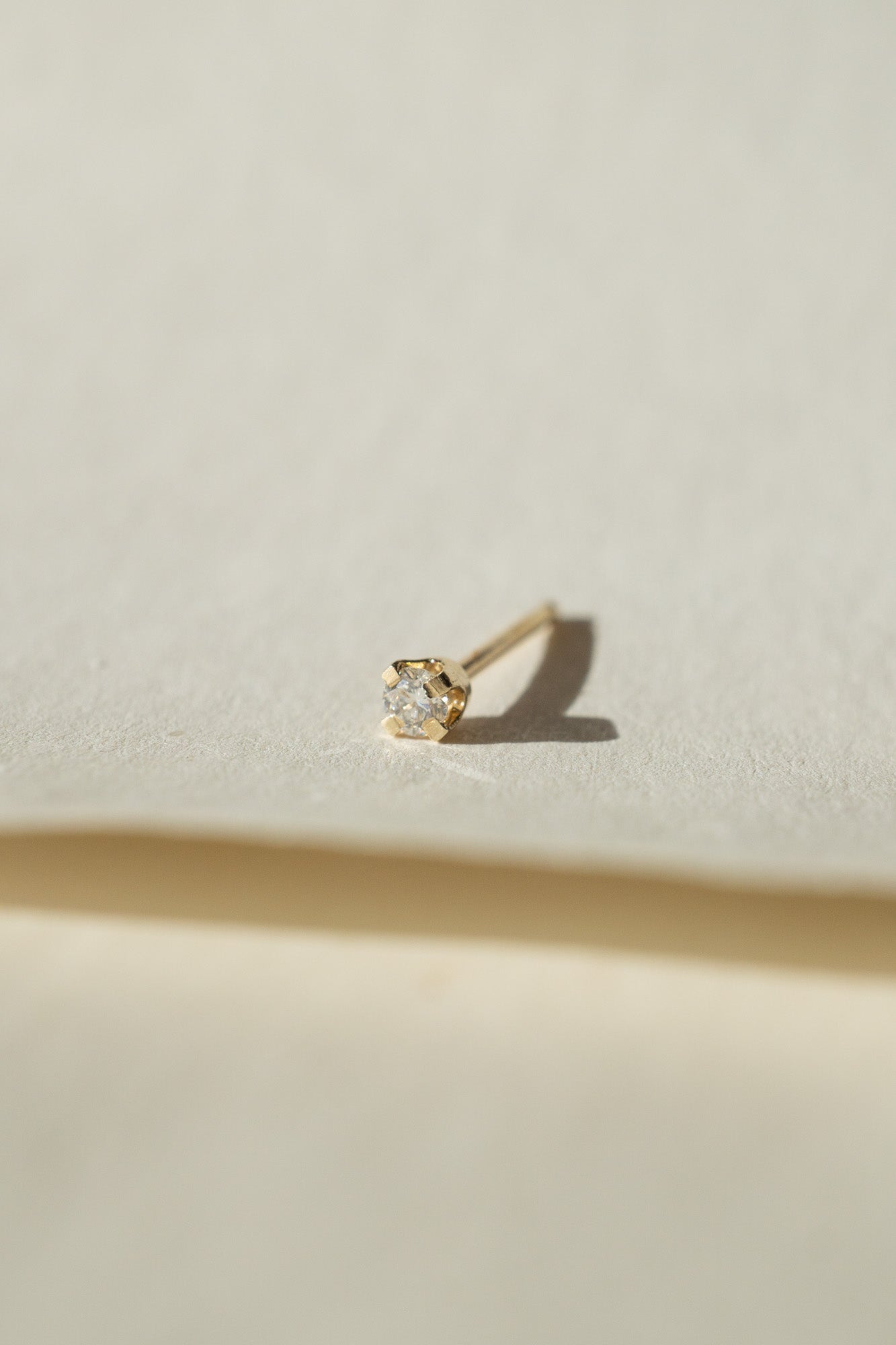 14k Yellow Gold White Diamond Solo Stud Earring / 2mm - Foe & Dear