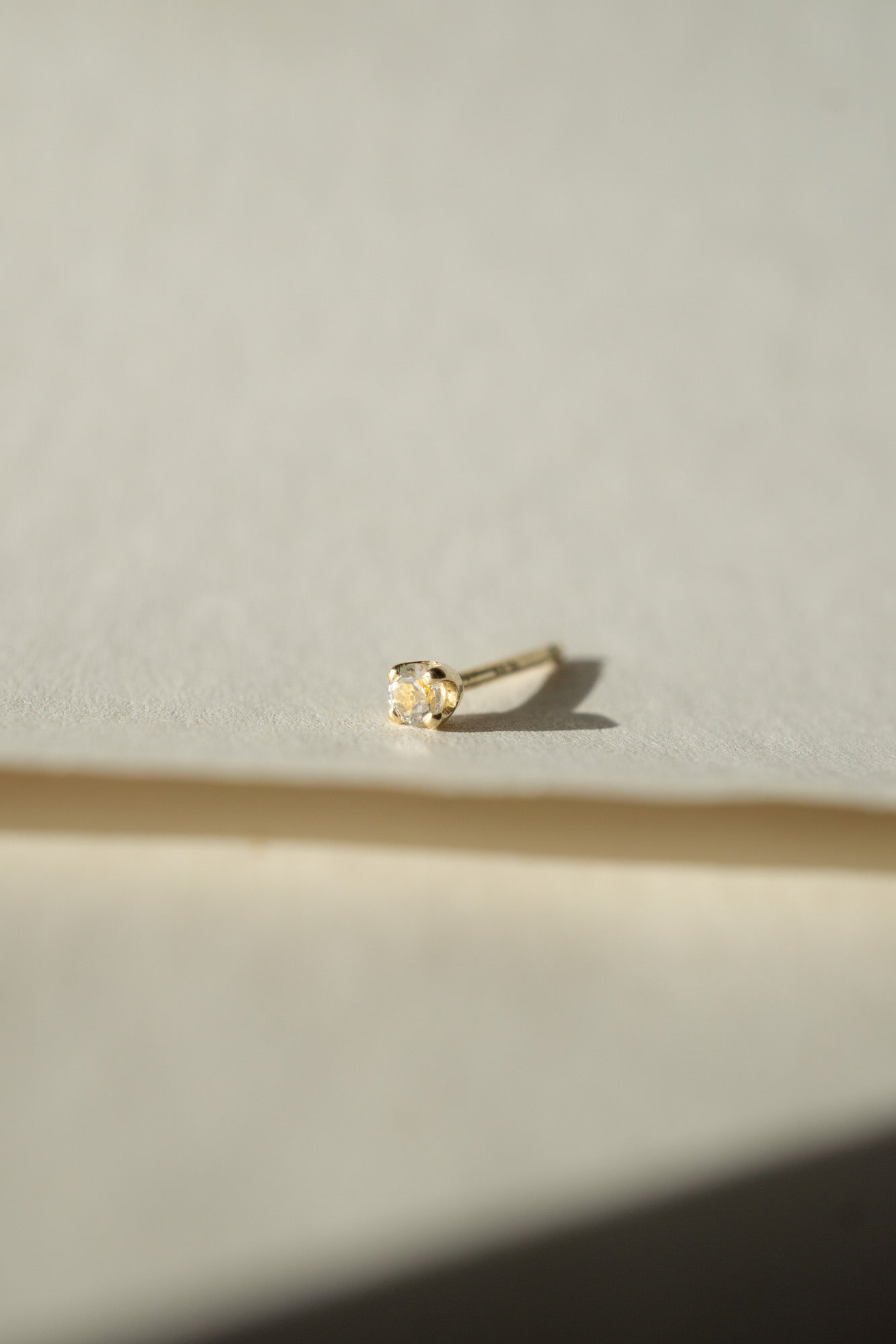 14k Yellow Gold White Sapphire Solo Stud Earring / 2mm - Foe & Dear