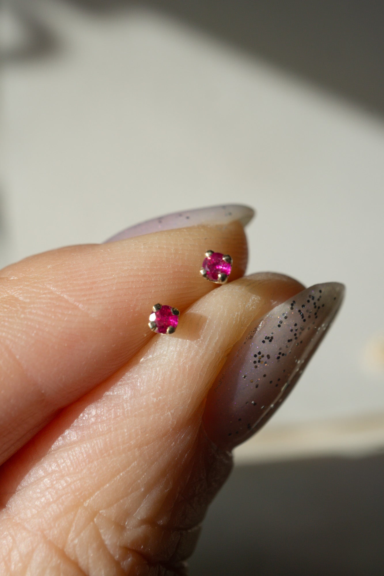 14k Yellow Gold Pink Sapphire Stud Earrings / 2mm - Foe & Dear