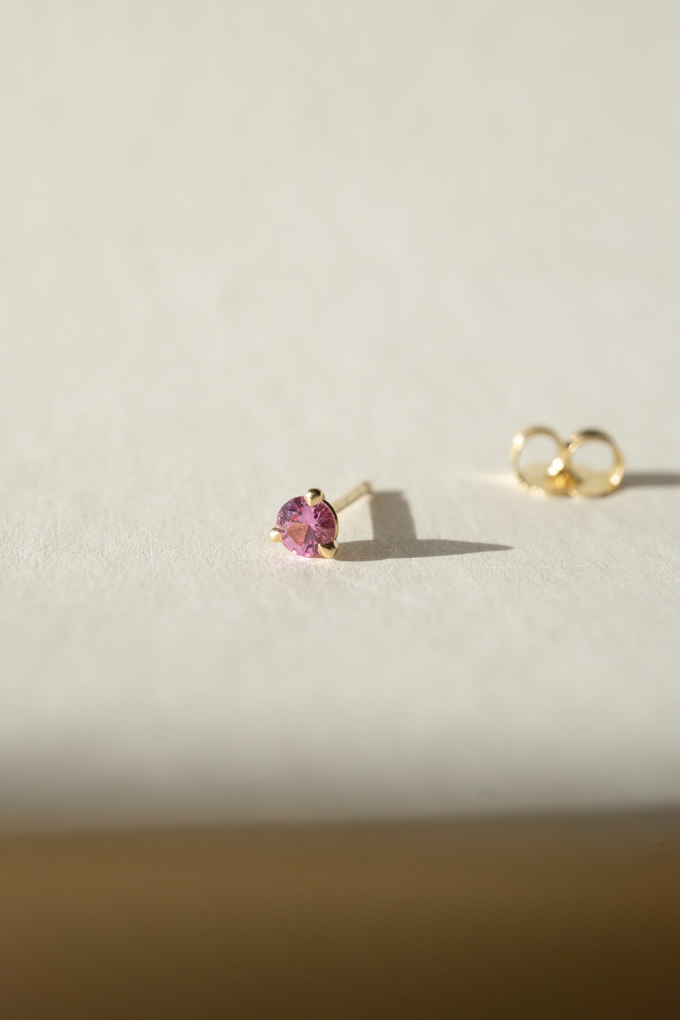 14k Yellow Gold Pink Sapphire Solo Stud Earring / 3mm - Foe & Dear