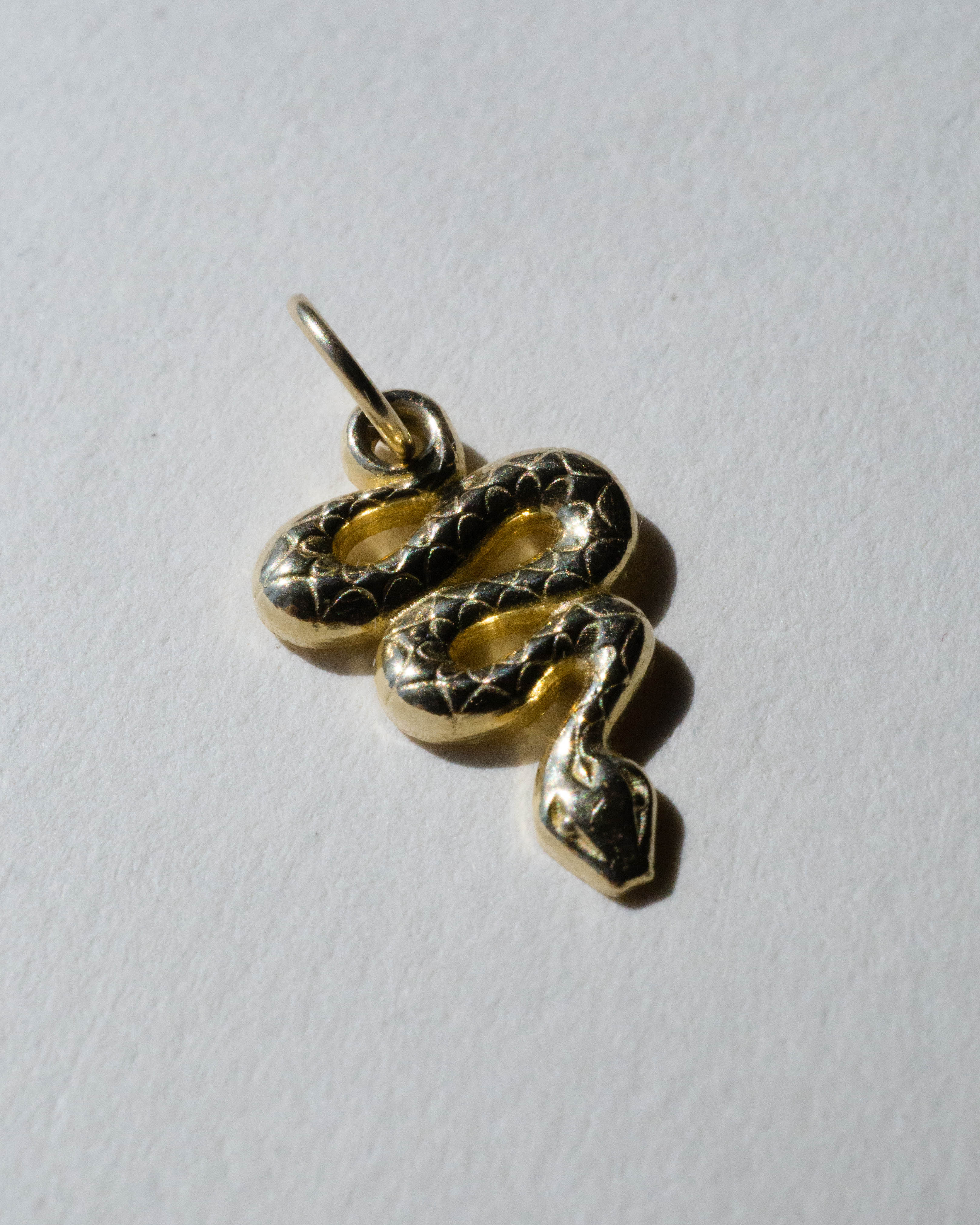 14k Yellow Gold Snake Charm Pendant made to order