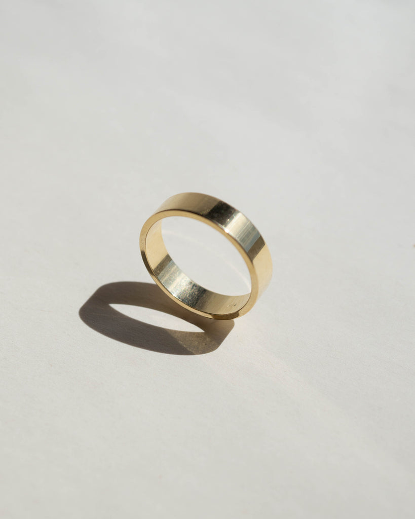 Flat Gold Rustic Wedding Ring Band - 4mm - Handmade in Britain -  pretty-wild-jewellery