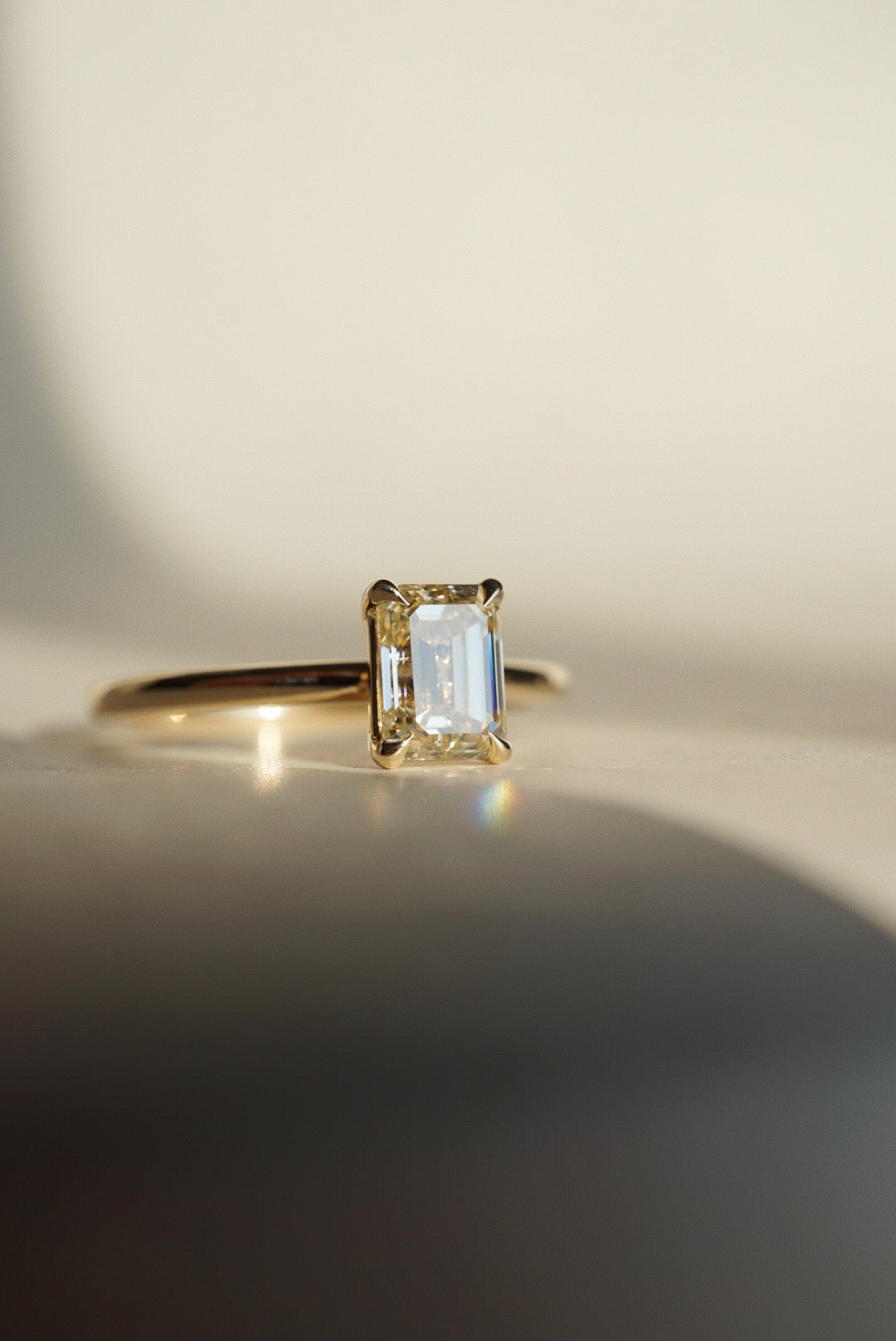 Emerald cut champagne best sale diamond ring