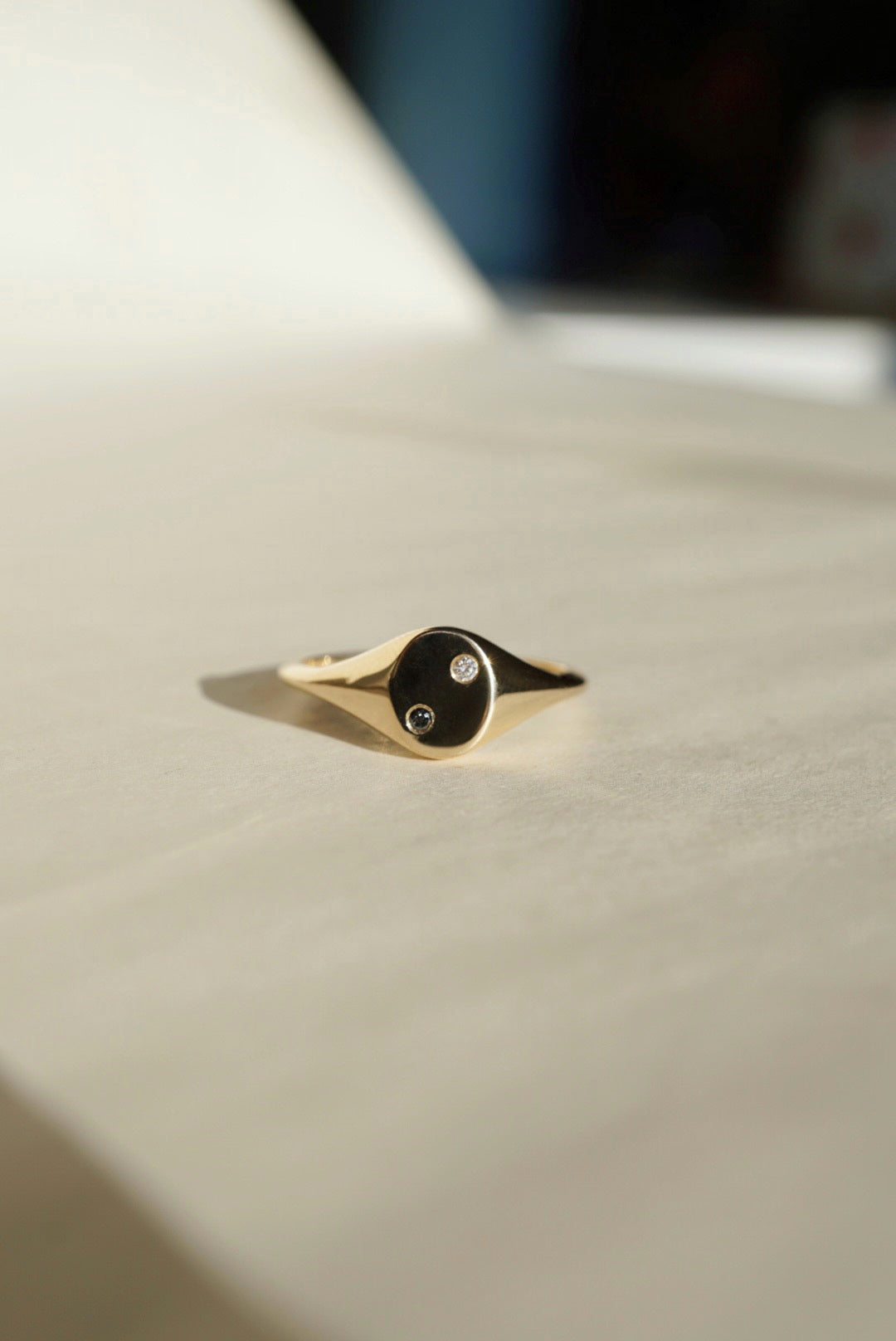 14k Yellow Gold Diamond Signet Ring Sample Size 7 Foe Dear